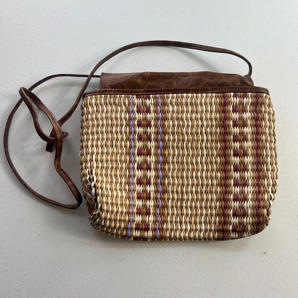 Paola Del Lungo Purse Handwoven Raffia Leather Top and Strap - Picture 2 of 12